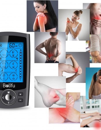 Belifu Dual Channel TENS EMS Unit with 12 Pads, 24 Modes Muscle Stimulator, Electronic Pulse Massager Muscle Massager for Pain Relief Therapy, Fastening Cable Ties, Dust-Proof Drawstring Storage Bag